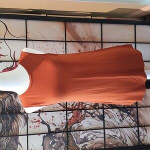 Women's long sleeveless tee /tank top Rust Orange XS